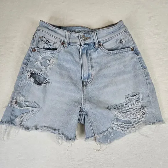 American Eagle 2 Piece Jeans Mom Shorts size 000 Distressed Womens 0690 - Picture 2 of 16
